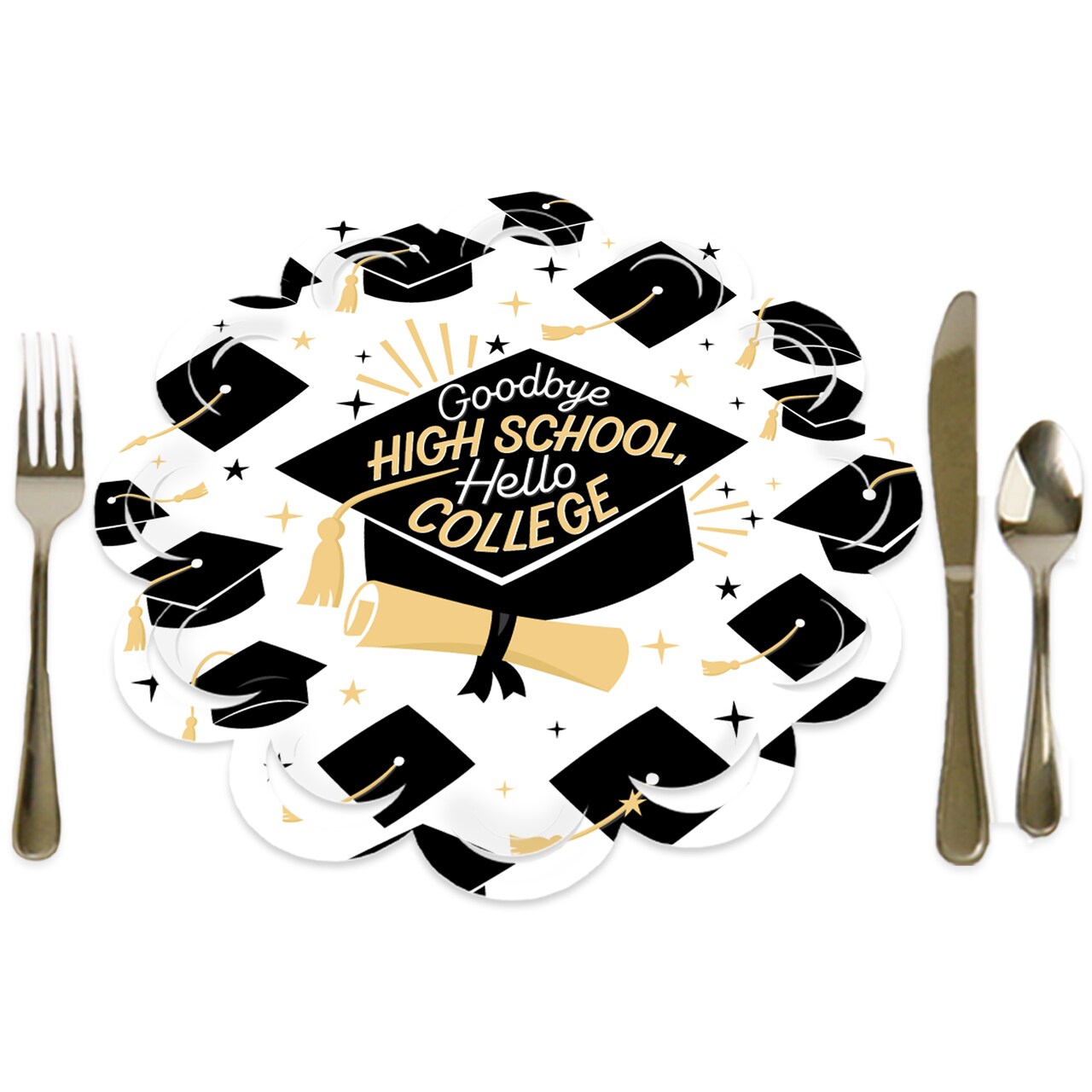 Big Dot of Happiness Goodbye High School, Hello College - Graduation Party Round Table Decorations - Paper Chargers - Place Setting For 12
